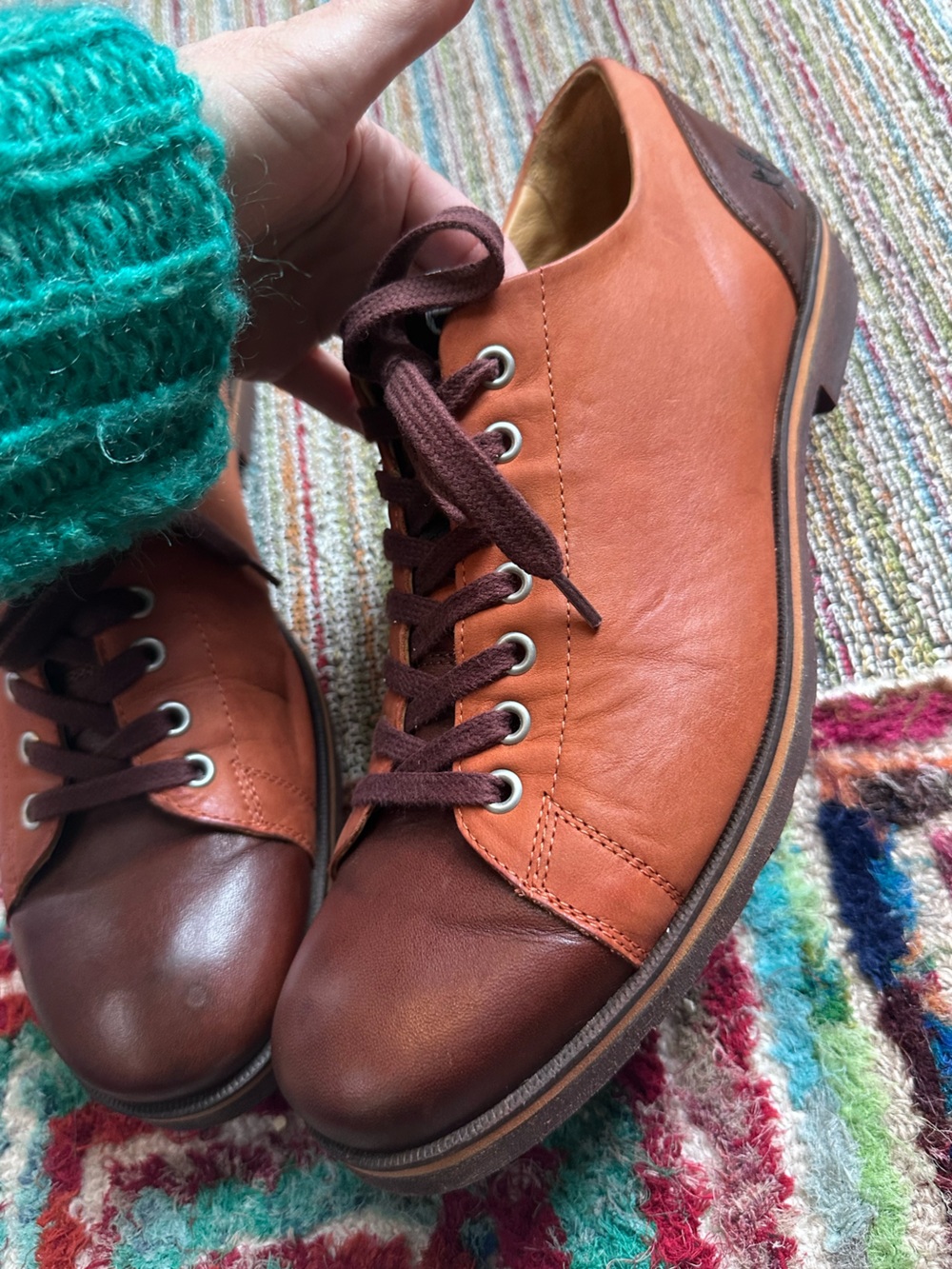 Fluevog EXCELLENT Radio 2 Putra brown/orange retro lace-up derby shoe -M12 - Picture 11 of 16